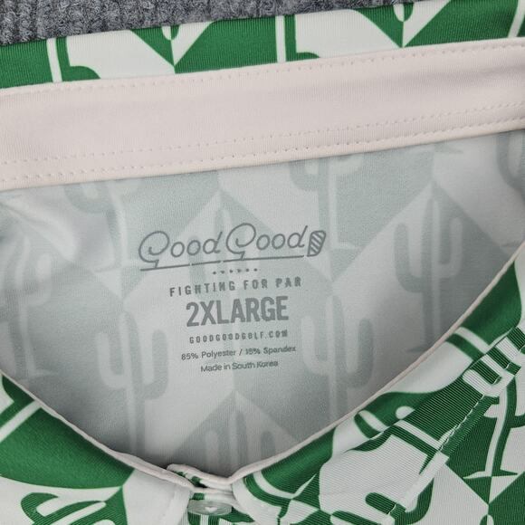 Good Good Golf Polo Shirt Mens 2XL Green Print Performance Stretch Lightweight - Picture 3 of 6